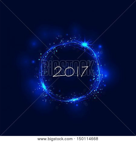 Happy new year 2017 holiday background.2017 Happy New Year greeting card.Happy new year 2017 and abstract burning circles with glitter swirl trail effect background.Glowing lights.Vector illustration