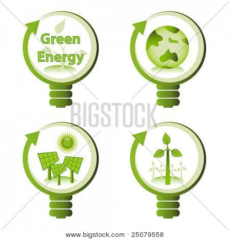 Green eco energy design concepts - green renewable energy, green earth, solar energy, wind energy.