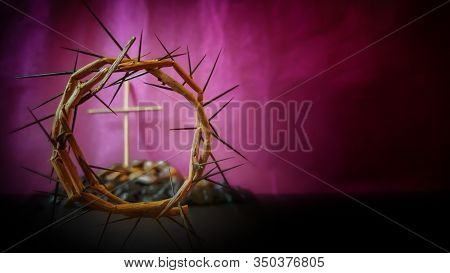 Lent Season,holy Week And Good Friday Concepts - Image Of Crown Of Thorns In Purple Vintage Backgrou