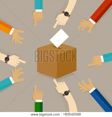 voting or polling election. people cast their vote insert paper their choice into the box. concept of participation togetherness on decision making vector