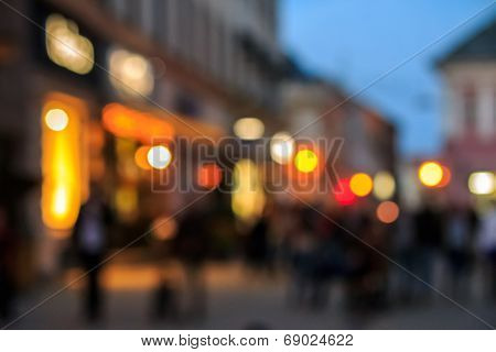 Crowd  Moving On Old City Night Street Blurred