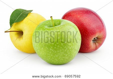 Yellow, Green And Red Apples Isolated On White