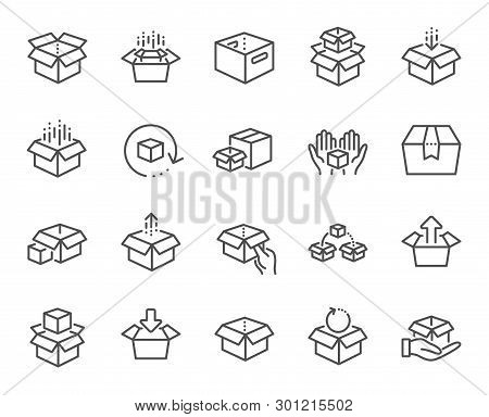 Box Line Icons. Package, Delivery Boxes, Cargo Box. Cargo Distribution, Export Boxes, Return Parcel 