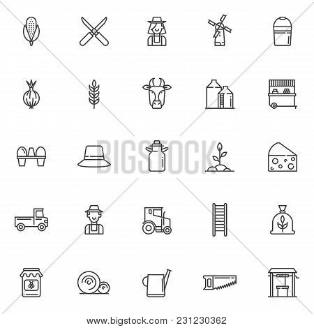 Agriculture Outline Icons Set. Linear Style Symbols Collection, Line Signs Pack. Vector Graphics. Se