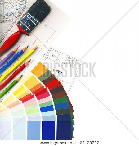 color swatches and plans isolated on white, with Clipping Path