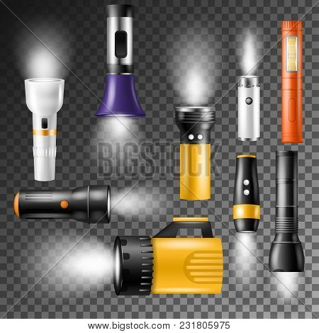 Flashlight Vector Flash-light Lighting With Spotlight Or Flash Illustration Set Of Lantern Or Flashi