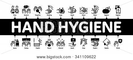 Hand Healthy Hygiene Minimal Infographic Web Banner Vector. Hand Protection, Washing With Anti Bacte