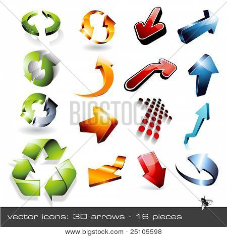 vector icon set: 3d arrows - 16 pieces ... and a fly