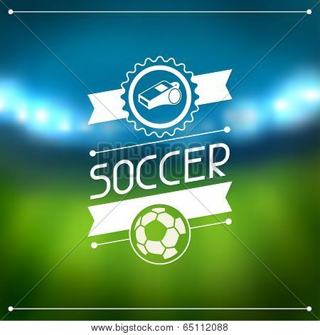 Sports background with soccer stadium and labels.