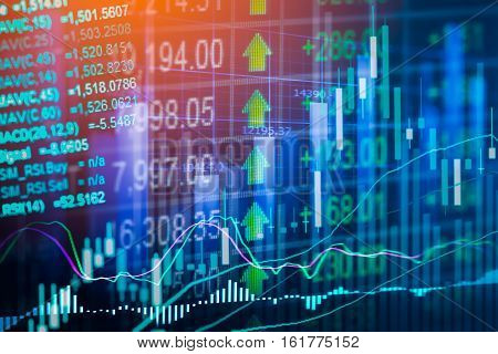 Stock Market Indicator And Financial Data View From Led. Double Explosure  Financial Graph And Stock