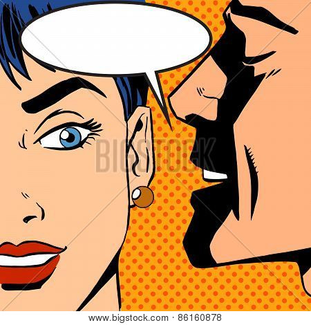 Man Whispers Girl Pop Art Vintage Comic