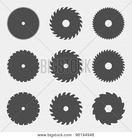 Vector Set Of Different Black Silhouettes Of Circular Saw Blades