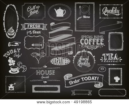 Chalkboard Ads, including frames, banners, swirls and advertisements for restaurant, coffee shop and bakery