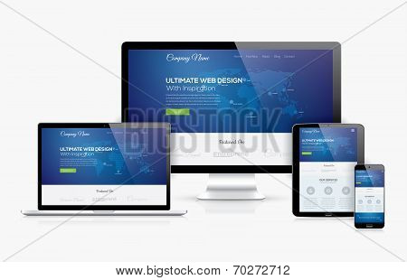 Responsive web design template realistic vector devices concept