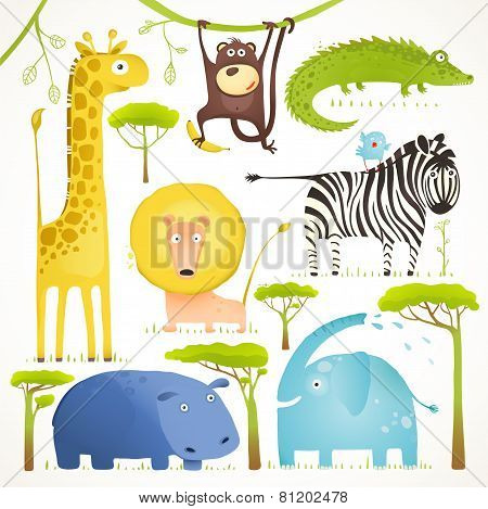 African Animals Fun Cartoon Clip Art Collection