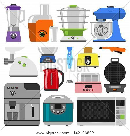 Home appliances cooking kitchen appliances and home equipment kitchen. Home appliances household cooking set. Home electronics kitchen appliances elements infographics template concept vector.