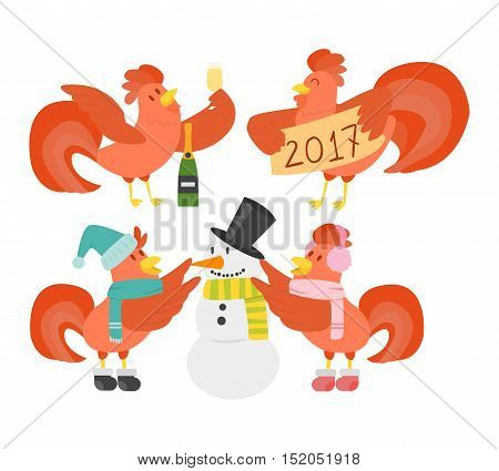 Cute cartoon rooster illustration. Cartoon rooster isolated on background. New Year 2017 symbol rooster, cock farm bird. cock farm animal. Cute rooster vector illustration. Rooster farm animal vector