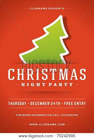 Christmas night party poster or flyer vector illustration. Merry christmas design template vector background and christmas tree.