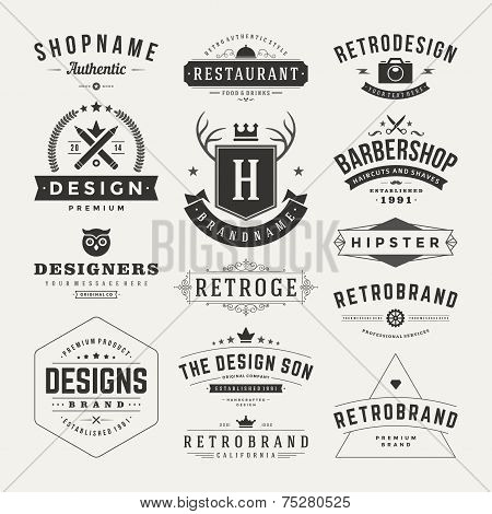 Retro Vintage Insignias Or Logotypes Set Vector Design Elements