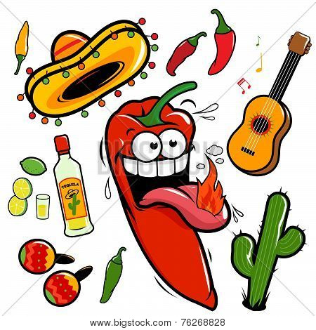 Vector chili pepper Mexican icon collection.