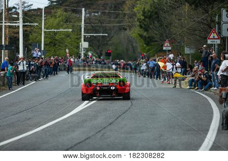 Trieste Italy - April 2 2017: Photo of a Lancia Stratos HF 1973 on the Trieste Opicina Historic. Trieste Opicina Historic is regularity run for vintage and classic Cars.