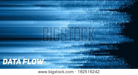 Vector abstract big data visualization. Blue flow of data as numbers strings. Information code representation. Cryptographic analysis. Bitcoin, blockchain transfer. Stream of encoded data.