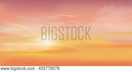 Sunrise In Morning With Orange,yellow And Pink Sky, Dramatic Twilight Landscape With Sunset In Eveni