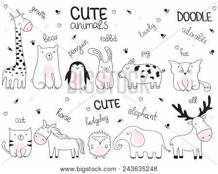 Vector Cartoon Sketch Illustration With Cute Doodle Animals