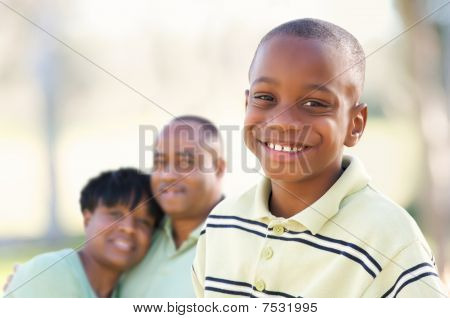 Handsome African American Boy With Parents