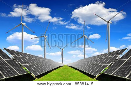 solar energy panels and wind turbines