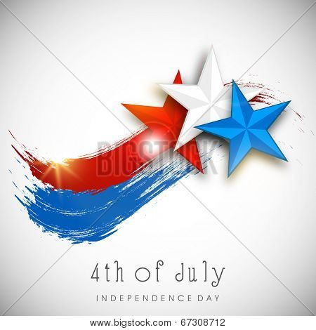 Shiny Stars in American National Flag color on grey background for 4th of July, American Independence Day celebrations. 