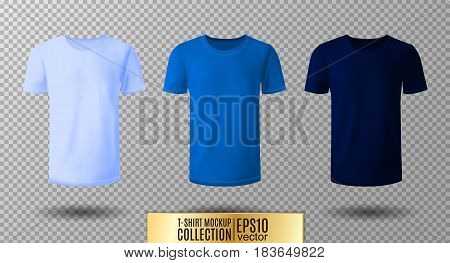 Shirt mock up set. T-shirt template. Light, normal and dark blue version, front design.