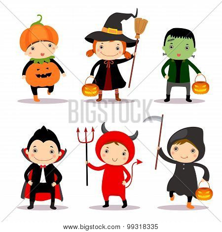 Cute kids wearing halloween costumes