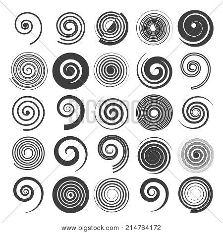 Spiral vector. Hypnotic swirled shapes vector graphic swirls icons isolated on white background