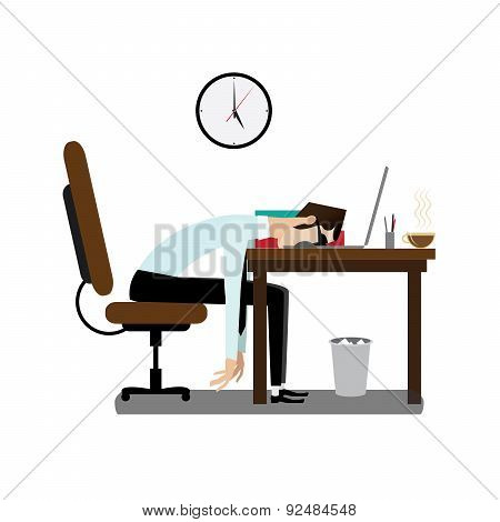 Tired office man sleeping at desk