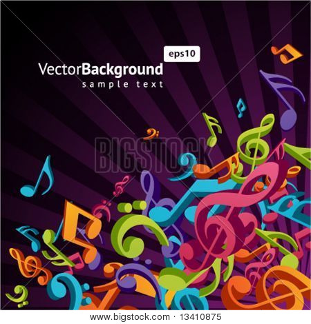 3d colorful music background with fly notes