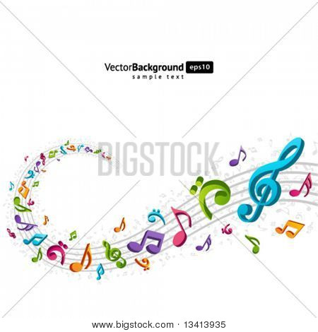 Colorful music background with fly notes. Eps 10