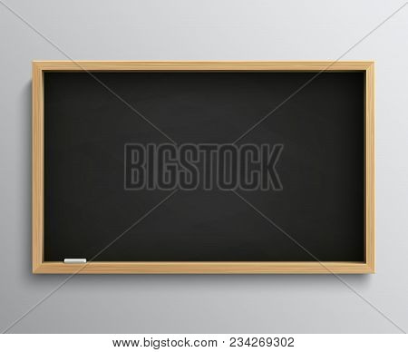 Blank Retro Class Blackboard With Chalk Pieces. Empty Black Chalkboard Vector Illustration For Educa