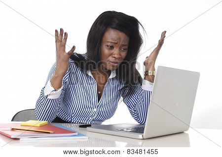 Black African American Ethnicity Frustrated Woman Working In Stress At Office