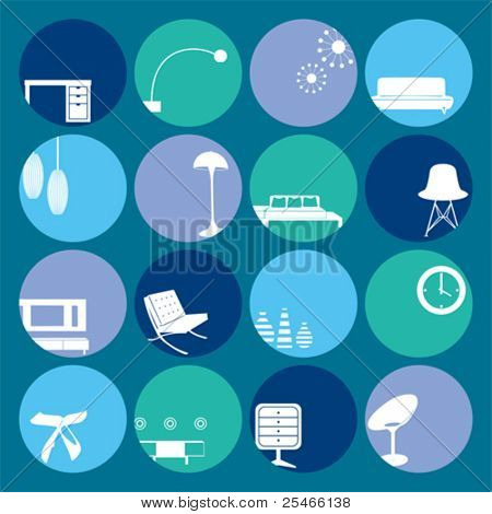 Interior Blue Ornaments set. Illustration vector