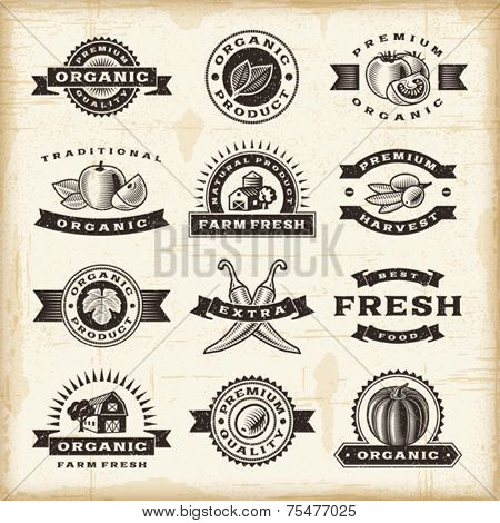 Vintage organic harvest stamps set. Fully editable EPS10 vector.