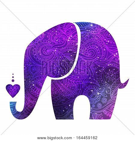 Greeting Beautiful card with Elephant. Frame of animal made in vector. Elephant Illustration for design, pattern, textiles. Hand drawn map with Elephant.