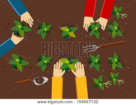 Planting illustration. Planting concept. Flat design illustration concepts for working farming harvesting gardening architectural seeding cultivate go green.