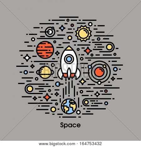 Planets, stars and rocket. Space theme icons