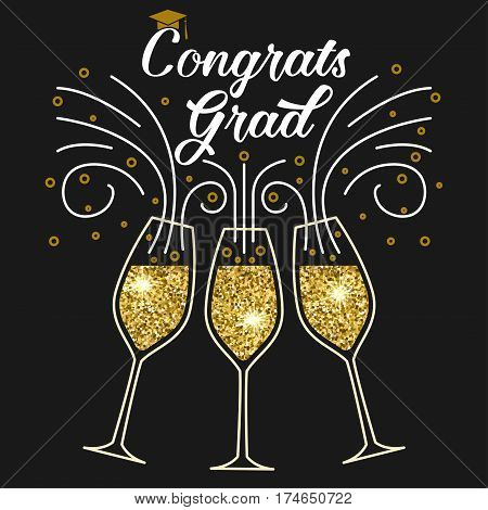 Vector congratulations graduates Class of 2017 badge. Concept for shirt, print, seal, overlay or stamp, greeting, invitation card. Typography design. Graduation design with glass of champagnes.