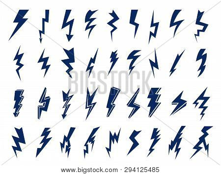 Electrical Symbols. Thunder Flashes Storming Bolt Electric Flash Vector Logos. Thunder Shock, Flash 