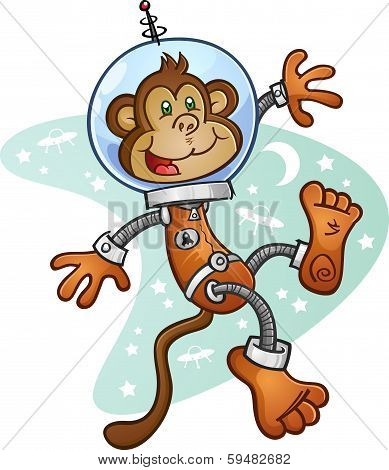 Monkey Astronaut Cartoon Character in a Space Suit