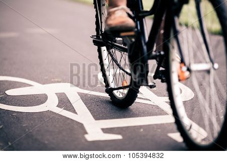 City Bicycle Riding On Bike Path