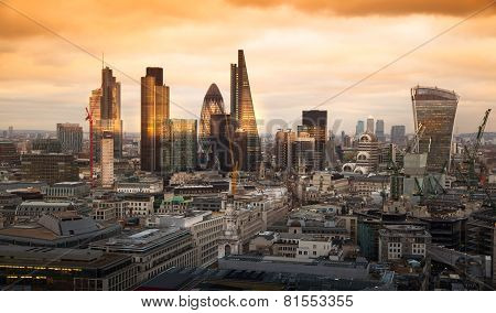 LONDON, UK - JANUARY 27, 2015: City of London, business and banking aria. London's panorama in sun s