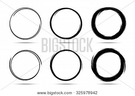 Hand Drawn Circles Sketch Frame Set. Scribble Line Circle. Doodle Circular Round Logo Design Element